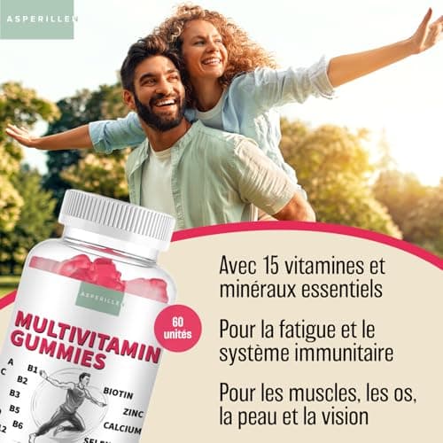 Multivitamines et Minéraux Hommes et Femmes - Vitamines Adultes Avec 15 Nutriments Essentiels Contre la Fatigue - Goût F