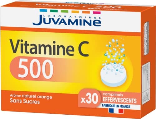 JUVAMINE Vitamine C 500 Comprimés Effervescents - Réduit la Fatigue, Soutient l'Immunité, 30 Comprimés, Arôme Orange