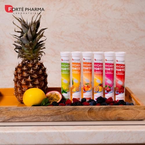 Forté Pharma - Hydra Forté Pêche - Electrolytes, Vitamines C et D, Minéraux, Magnésium - Pour les Sportsifs et Les Voyag