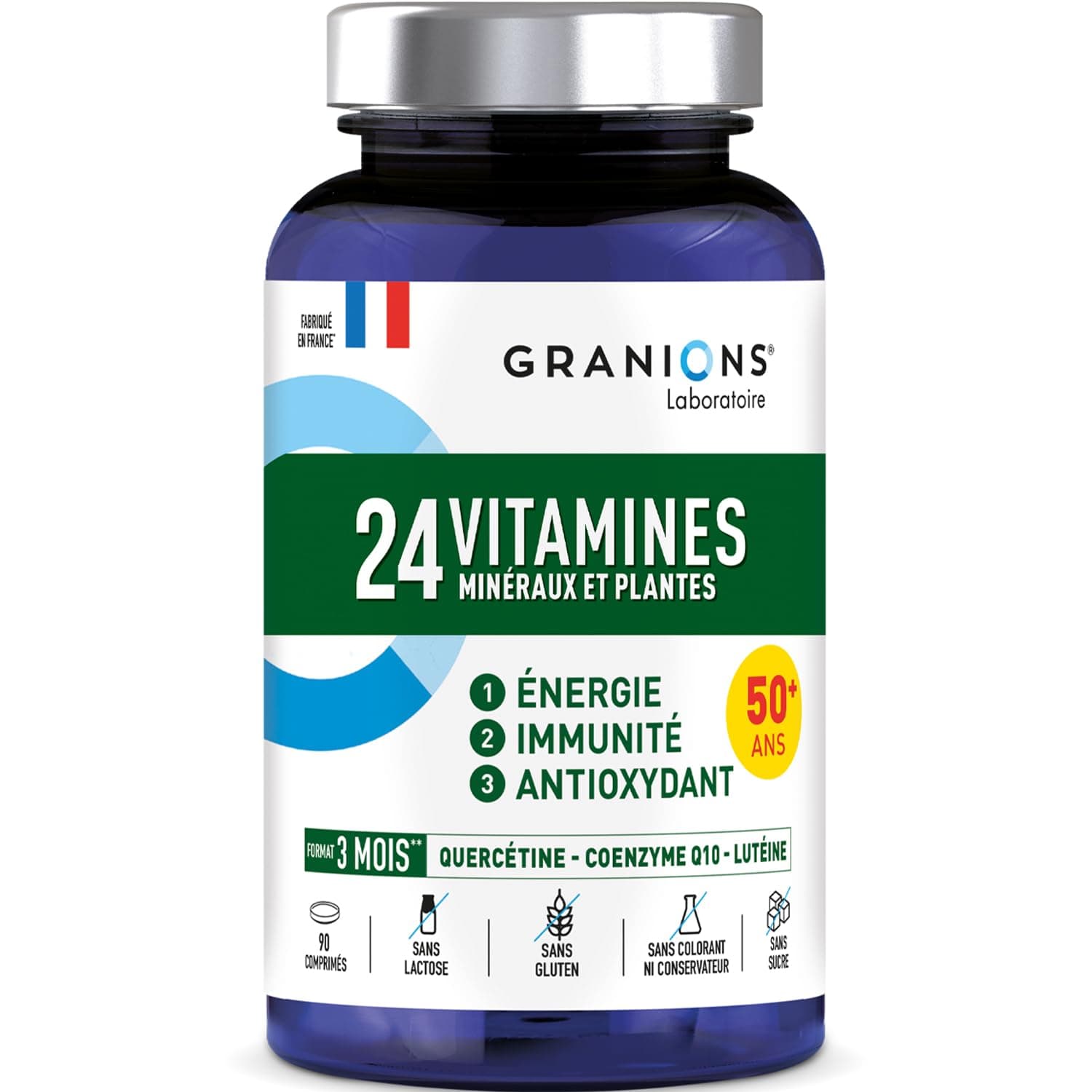 GRANIONS 24 VITAMINES - Magnesium, Zinc, Vitamine C, Selenium, Coenzyme Q10, Luteine - Energie, Immunité - Vitamines Adu
