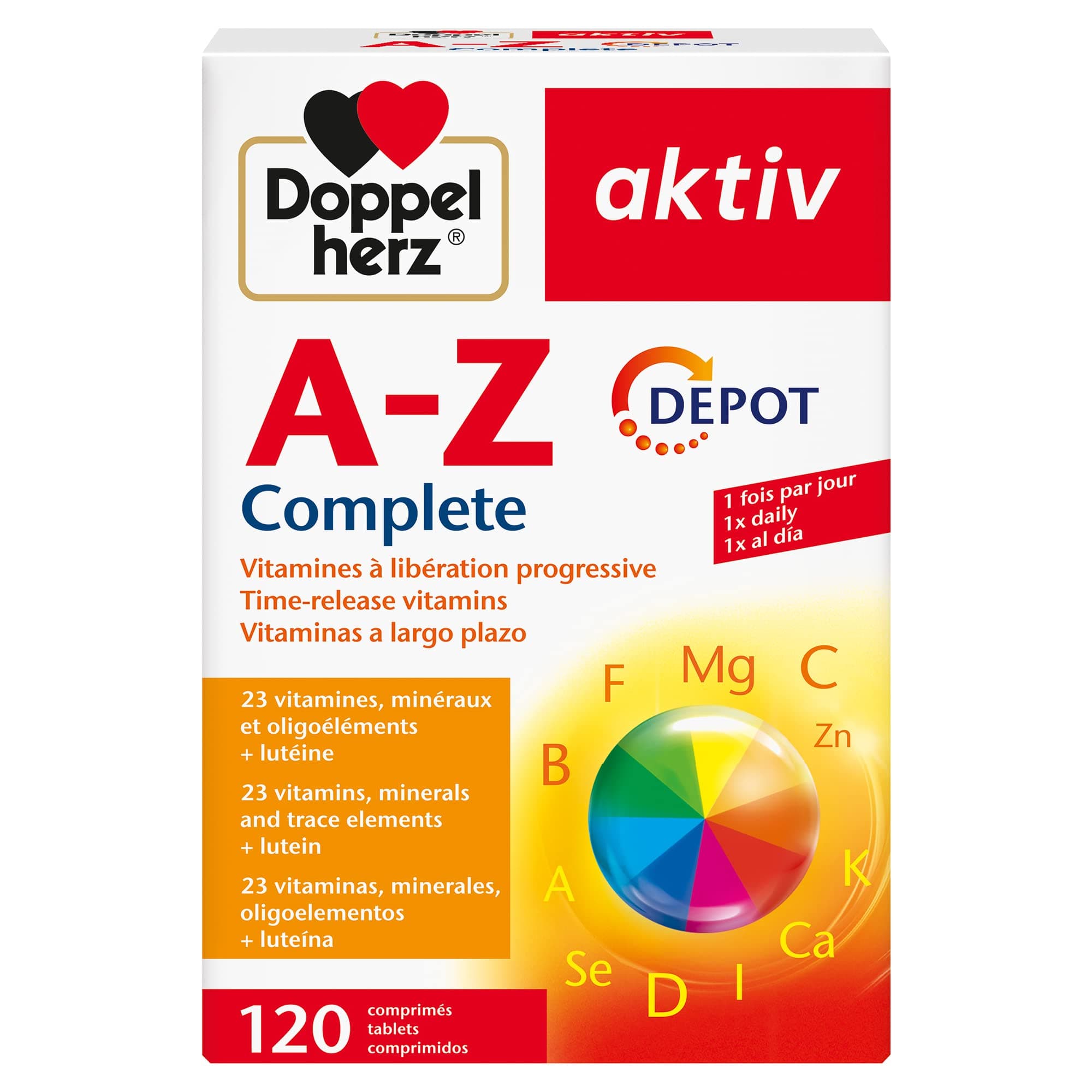 Doppelherz Activ A-Z Complete Depot Complément Alimentaire à Libération Progressive Vitamines Minéraux pour Adultes 120