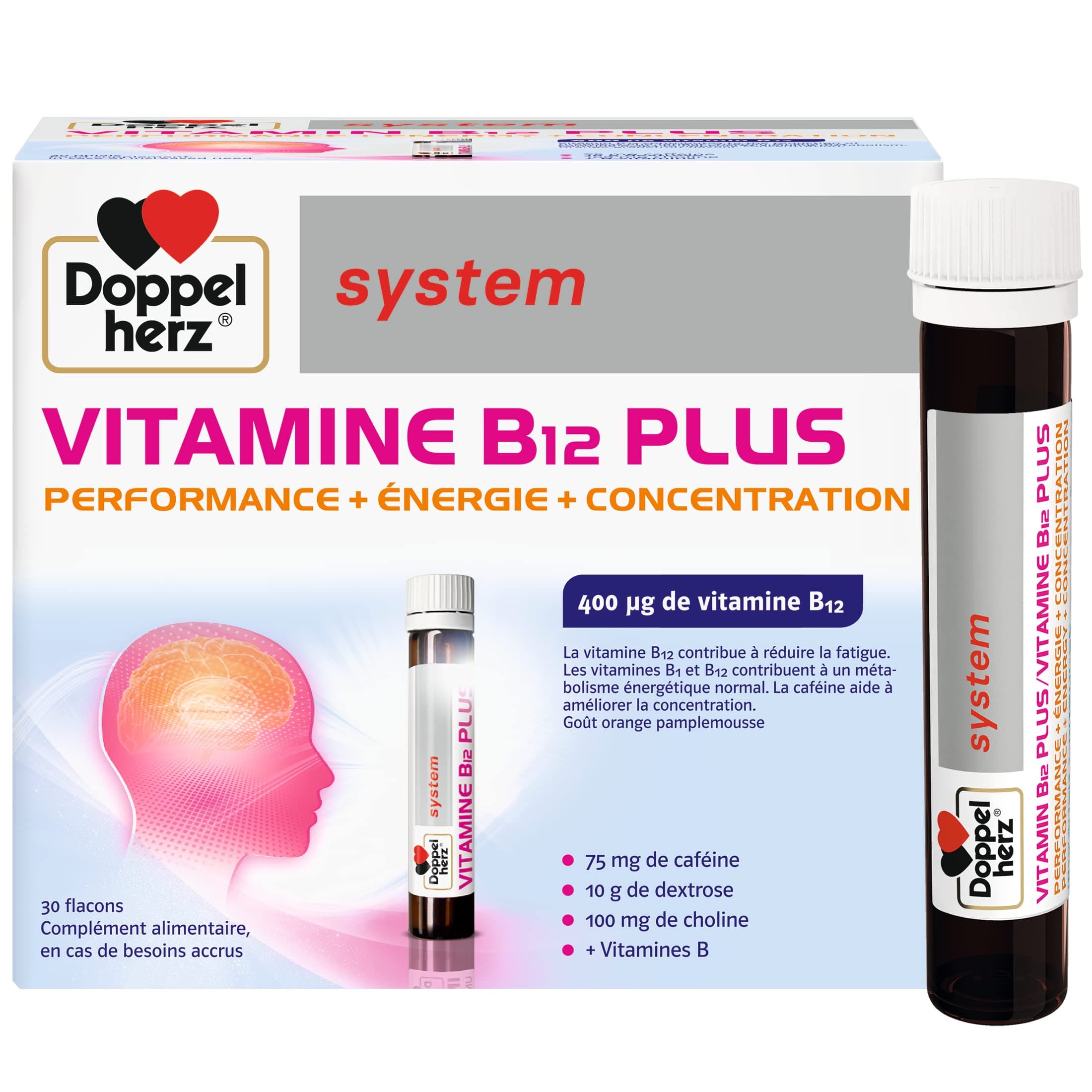 Doppelherz System VITAMINE B12 PLUS, Performance en Goute Liquid, Énergie et Concentration Pour Adultes, Goût Orange et