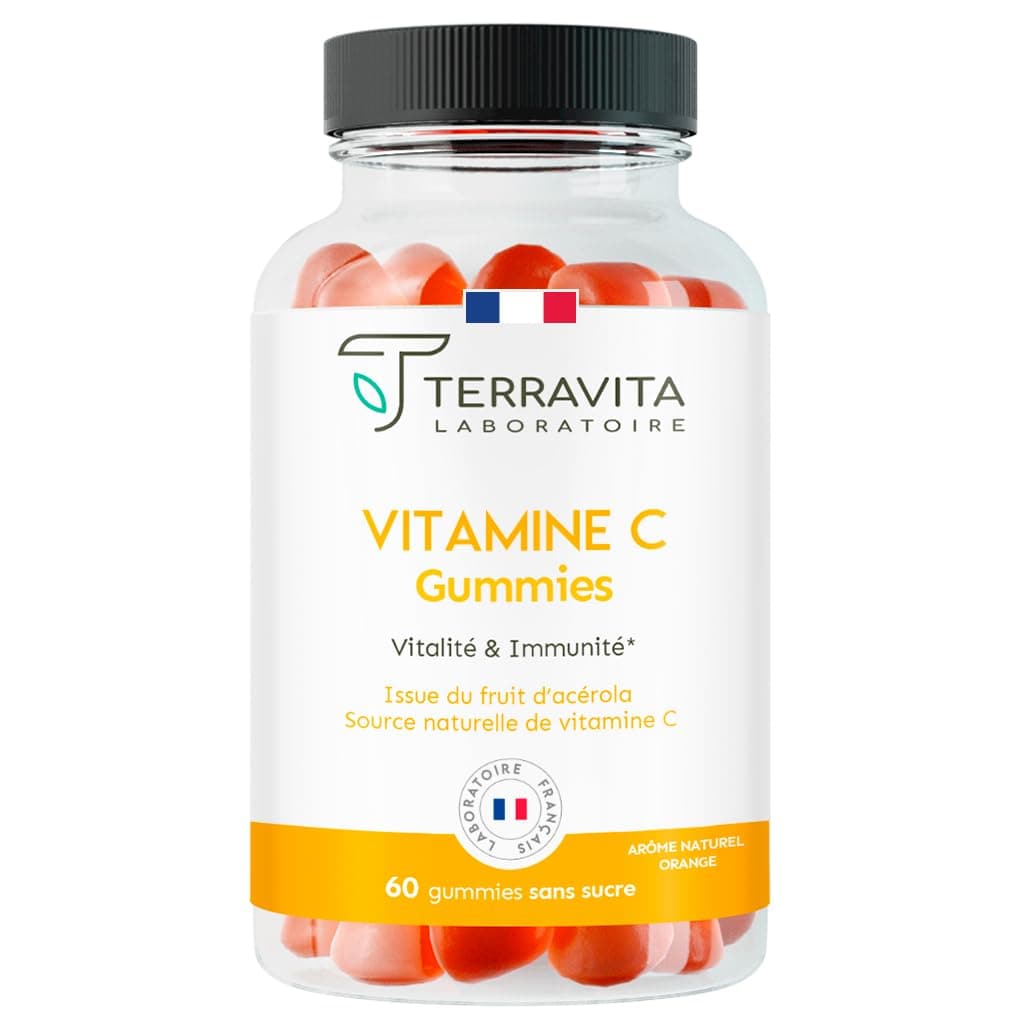 Vitamines C Terravita Gummies Enfants & Adultes | Energie - Tonus - Immunité | 1 Gummy = 100% des AR | 60 Gummies sans S