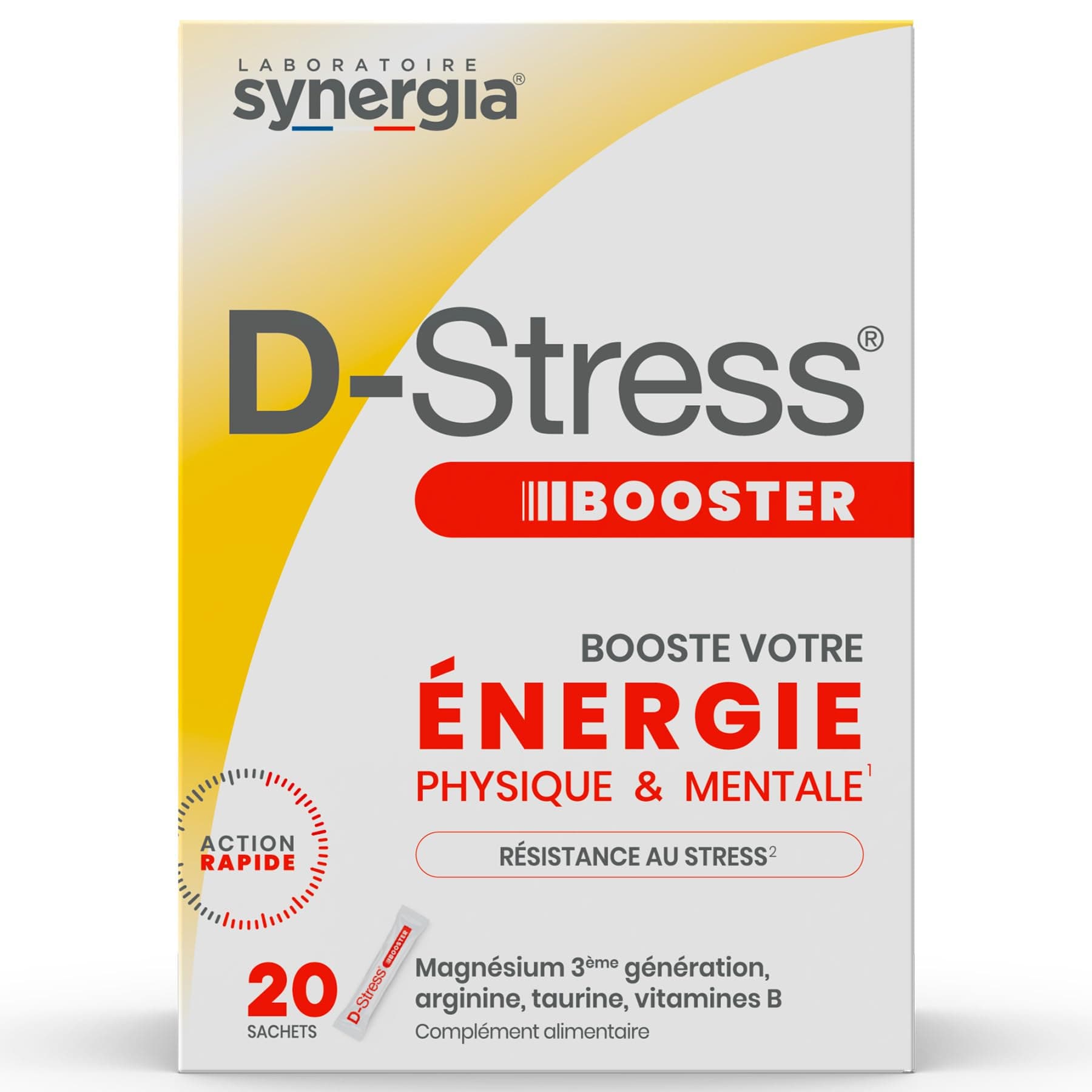 D-STRESS BOOSTER 20 Sachets | Magnésium 3ème Génération + Taurine + Arginine | Booste l’Énergie & la Concentration | Sup