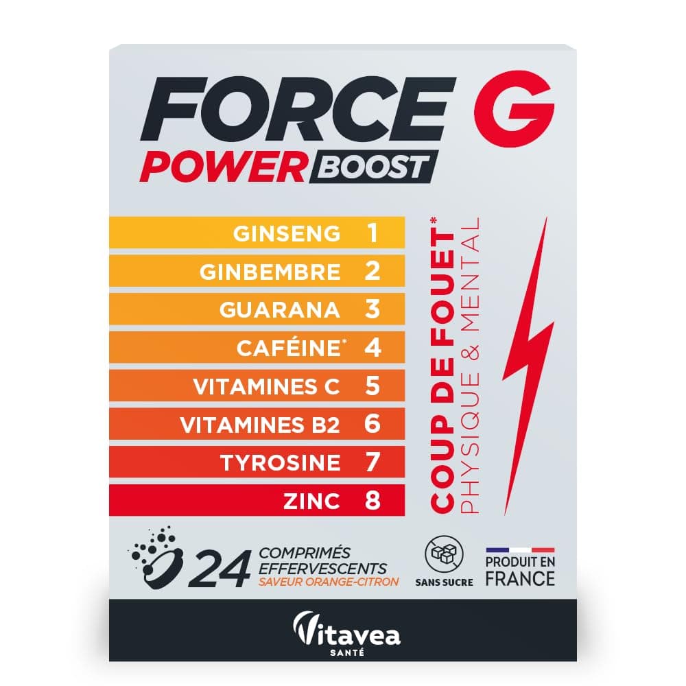Force G Power Boost - Complément Alimentaire Énergétique avec Ginseng, Gingembre, Guarana et Caféine - Pour Hommes Actif