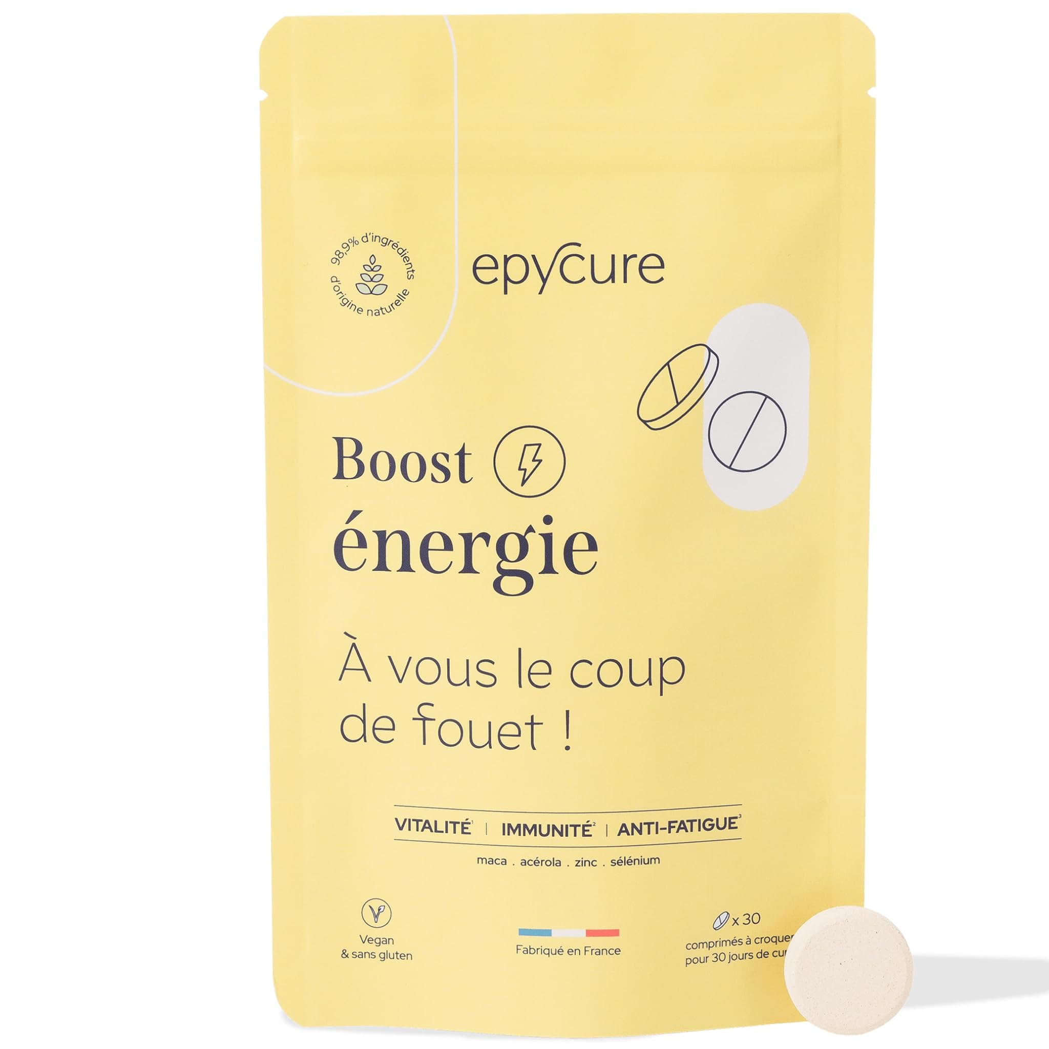 EPYCURE Boost Énergie pour Combattre la Fatigue et Renforcer l'Immunité - 98% Naturel - Vitamine C, Zinc, Maca, Sélénium