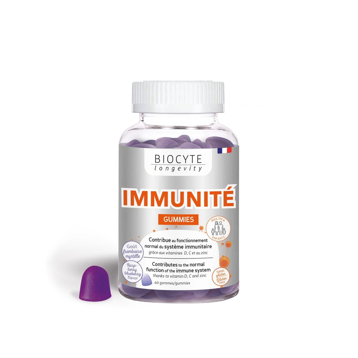 BIOCYTE Immunité Gummies pour Défenses Immunitaires - Vitamine D, C, Zinc, Echinacée, Merlot et Propolis - 60 Douces Gom