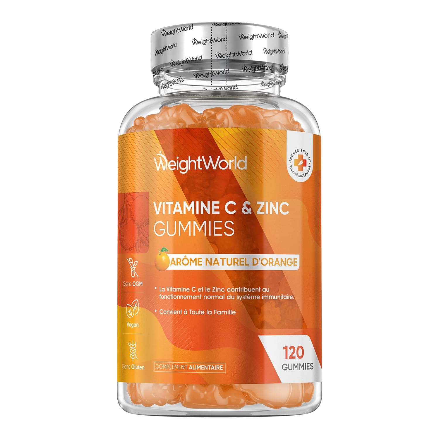 Vitamine C Gummies avec Zinc - 200mg + 6mg Vit C & Zinc, Gommes Vegan Naturelles, pour Adultes et Enfants dès 3 Ans (120