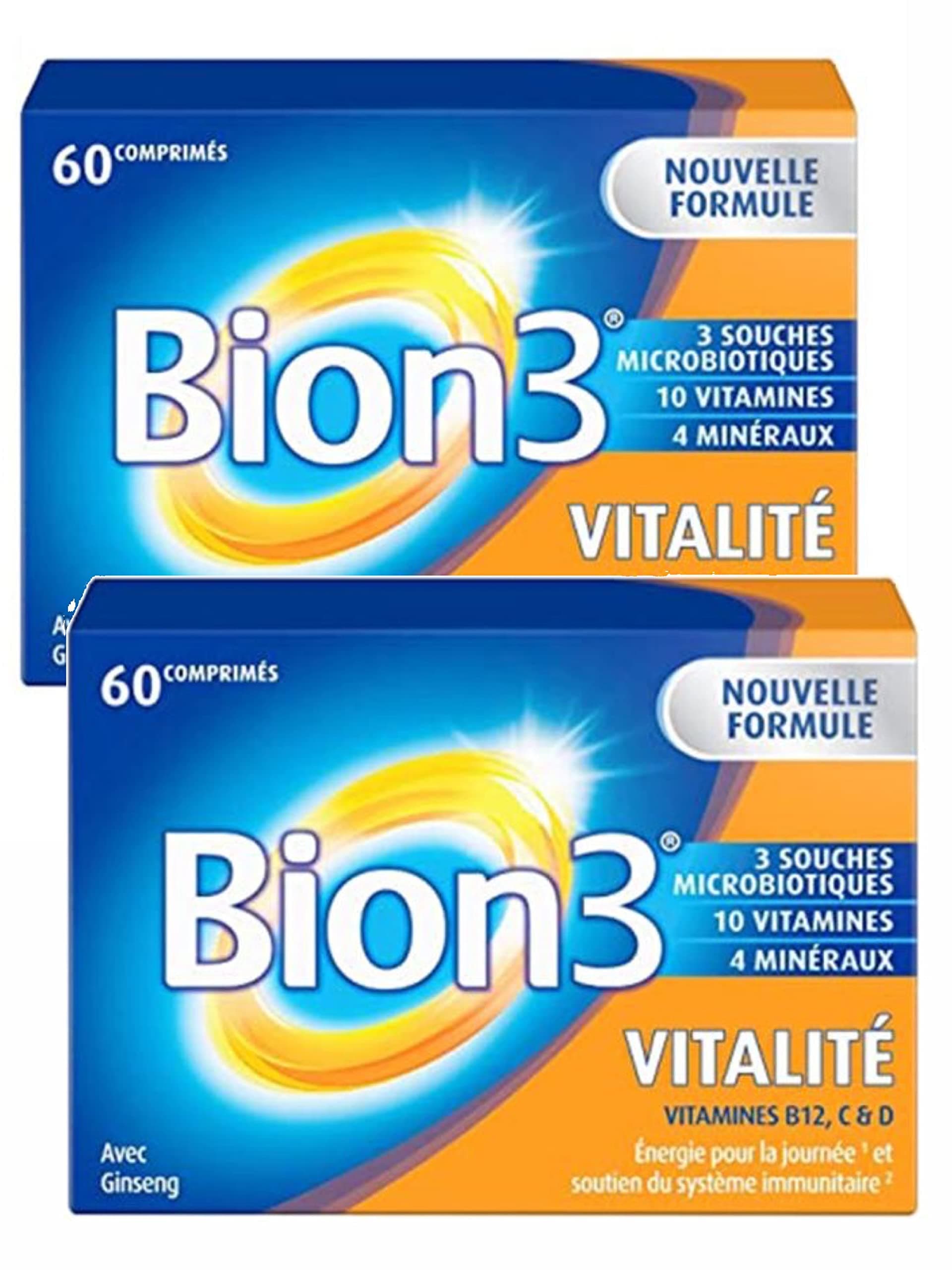 Bion 3 VITALITE Energie Continue 60 Comprimes Lot de 2 Boites 2V Usage Sportifs Durées Longues Fonction Anti-fatigue